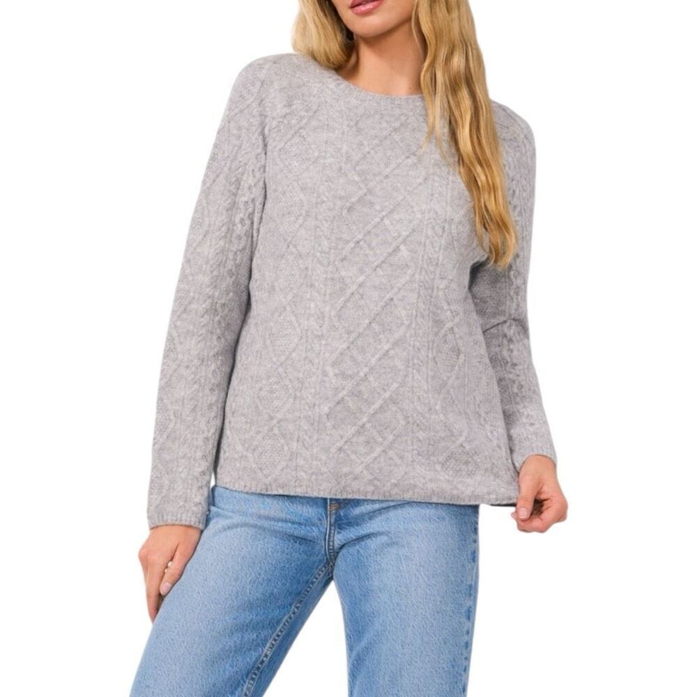Vince Camuto Women's Cable Sweater Light Heather Grey Size XL